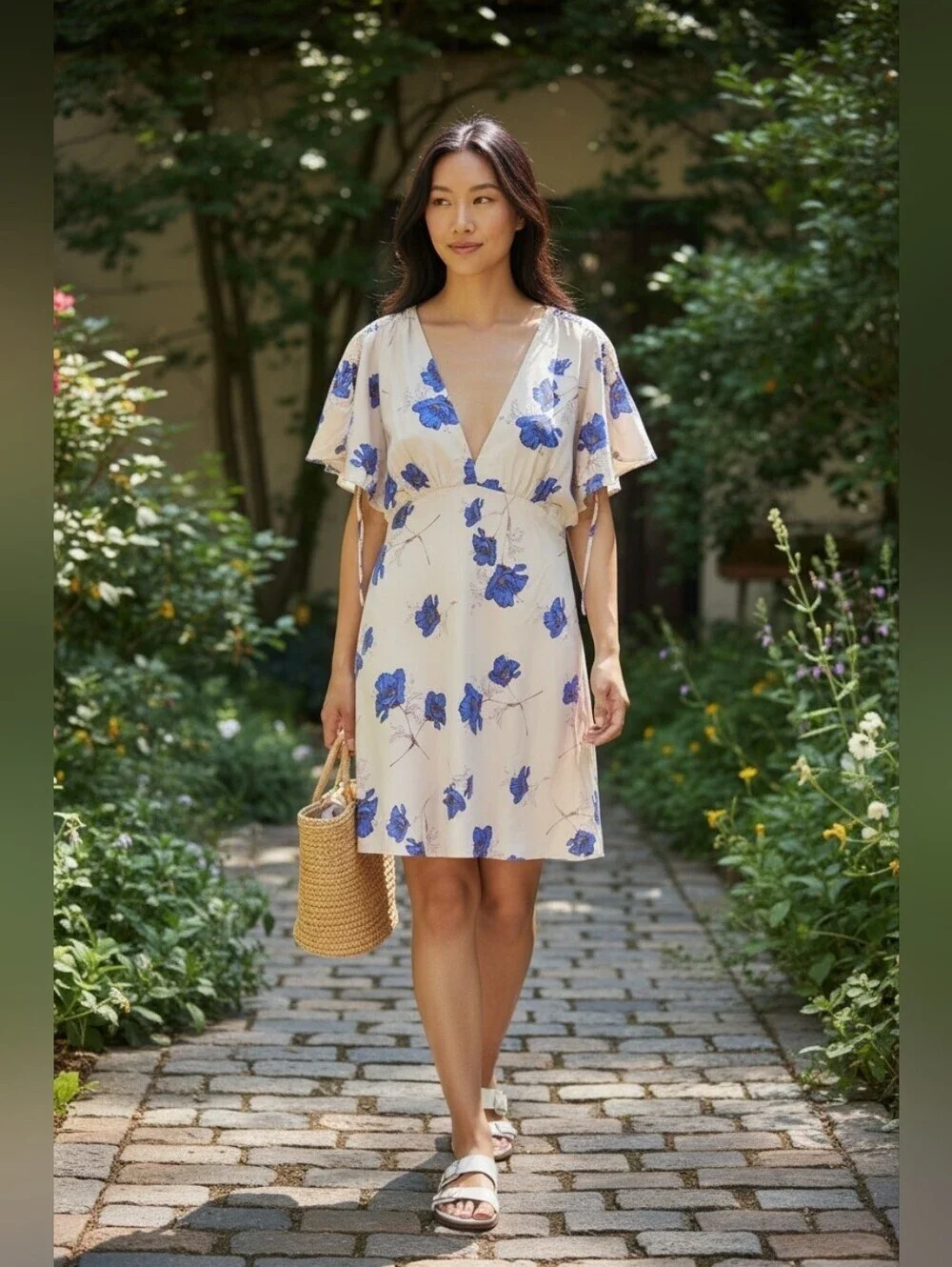 Free People Melanie Floral Printed Mini Dress With Flutter Sleeves Size 2